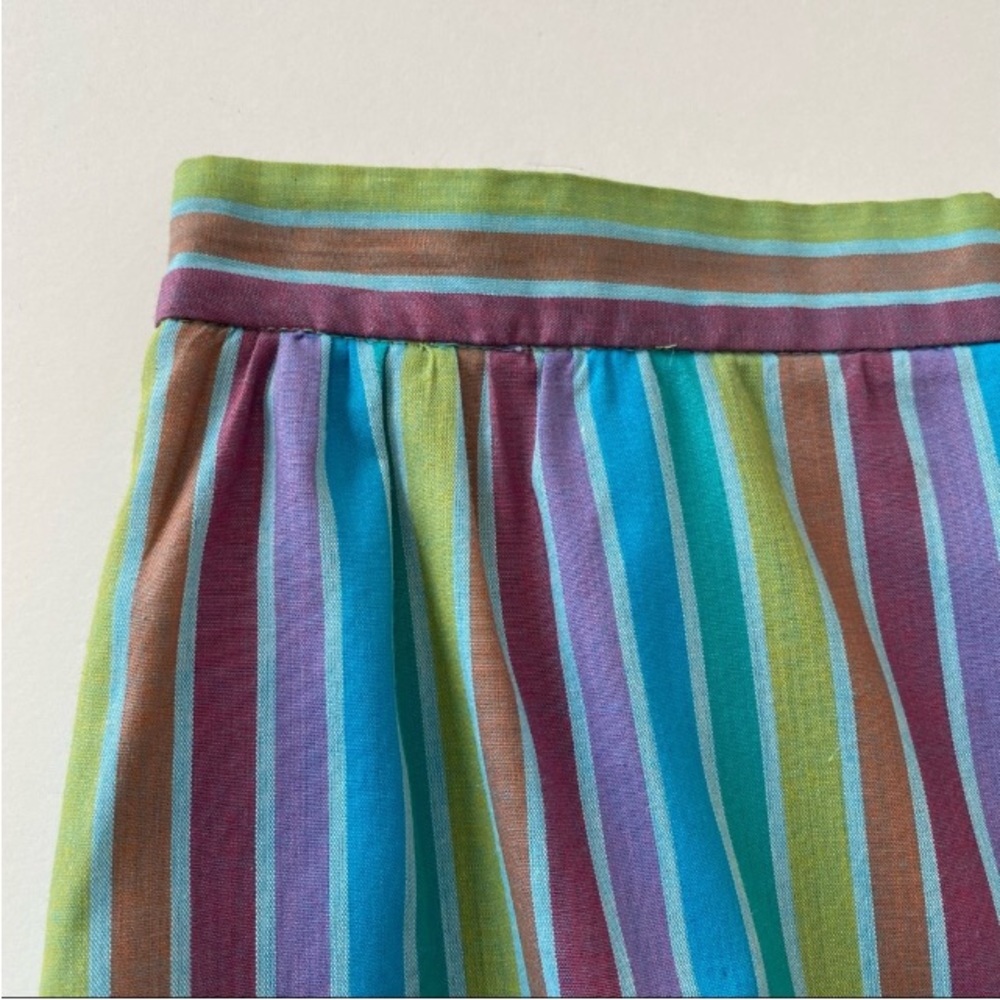 Vintage 70s Striped Rainbow Pencil Skirt Cotton Blend Lightweight Soft Preppy S